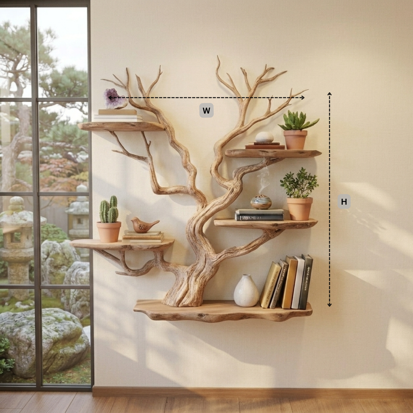 Handcrafted Live Edge Solid Wood Wall Tree Bookshelf