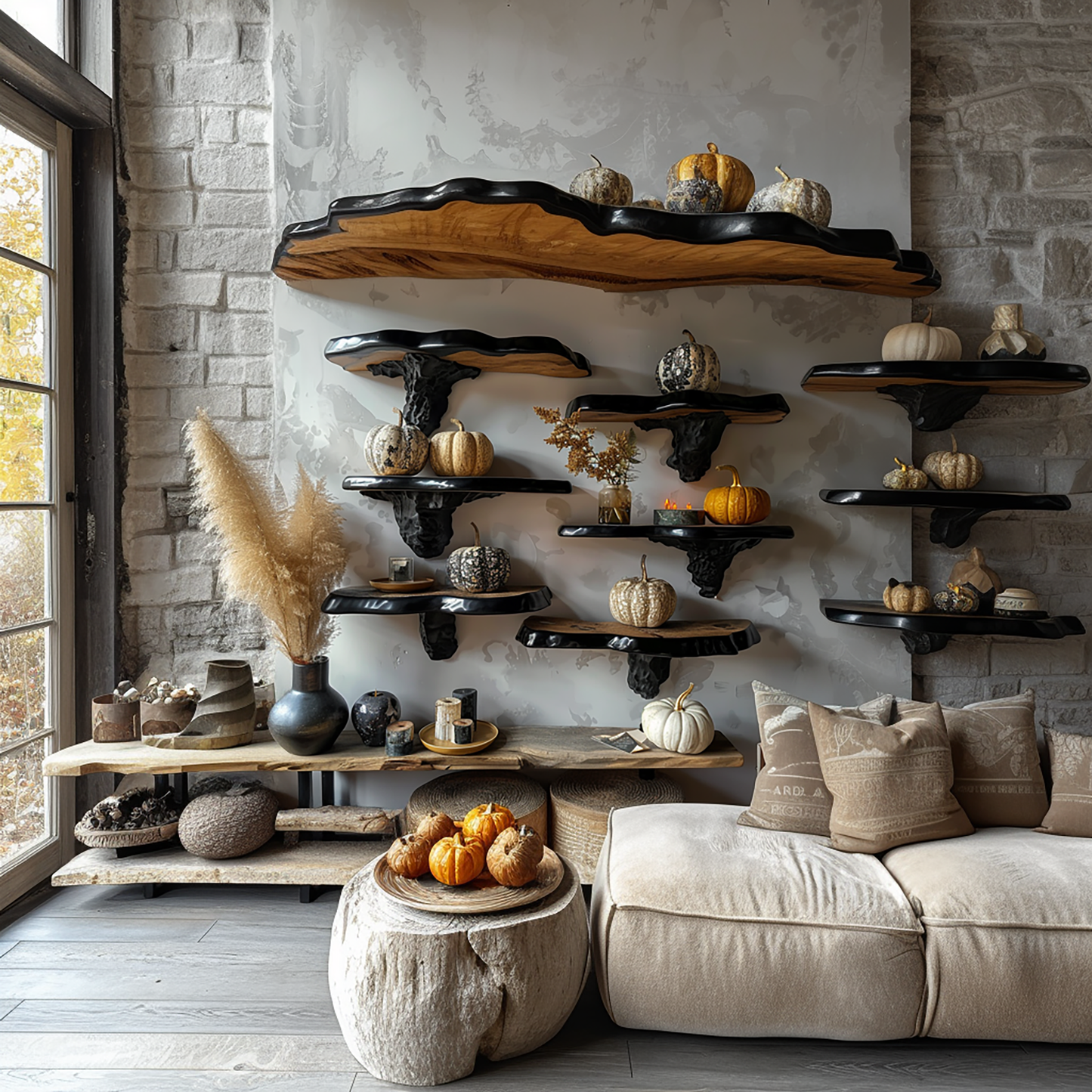 Black Reclaimed mushroom floating shelf handcrafted