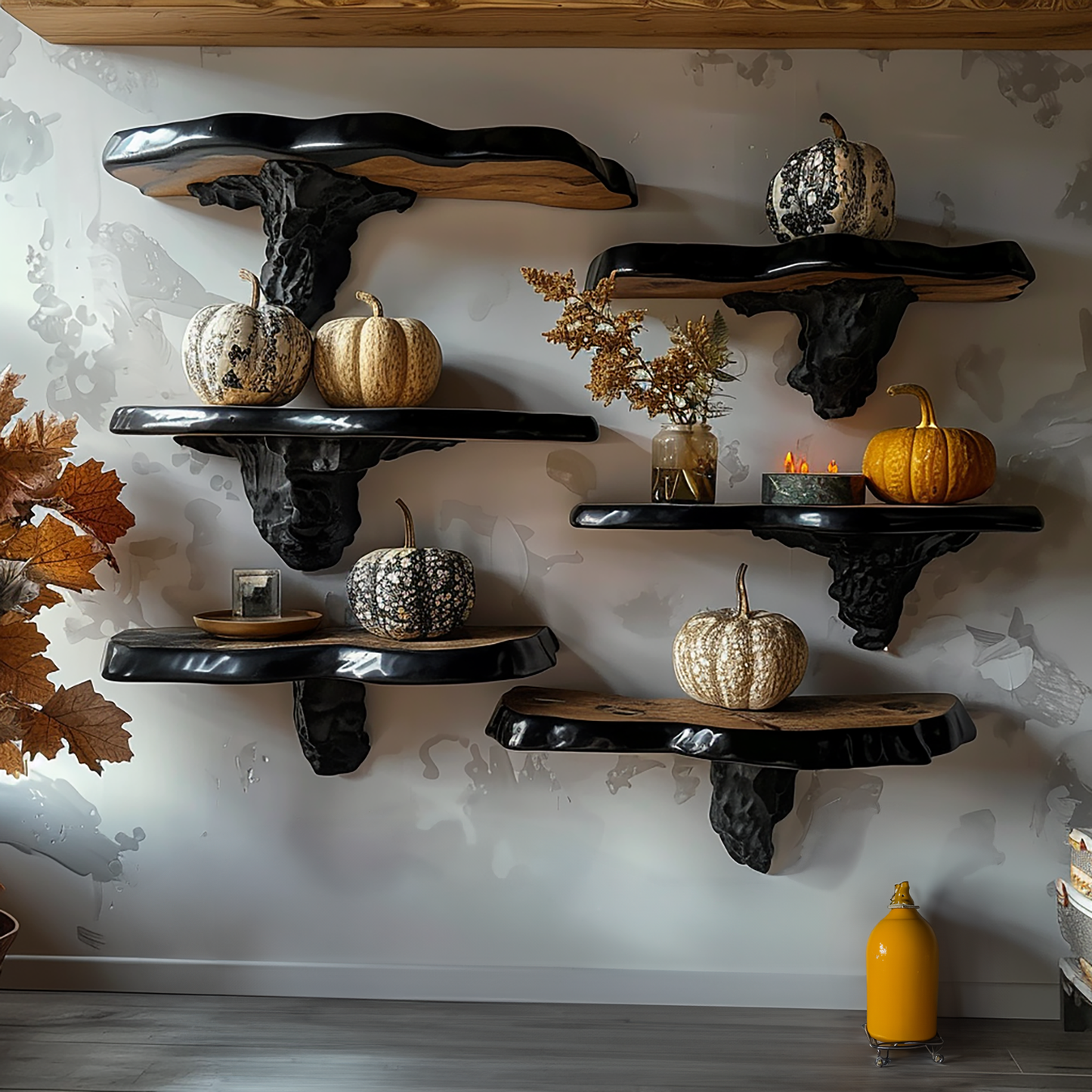 Black Reclaimed mushroom floating shelf handcrafted