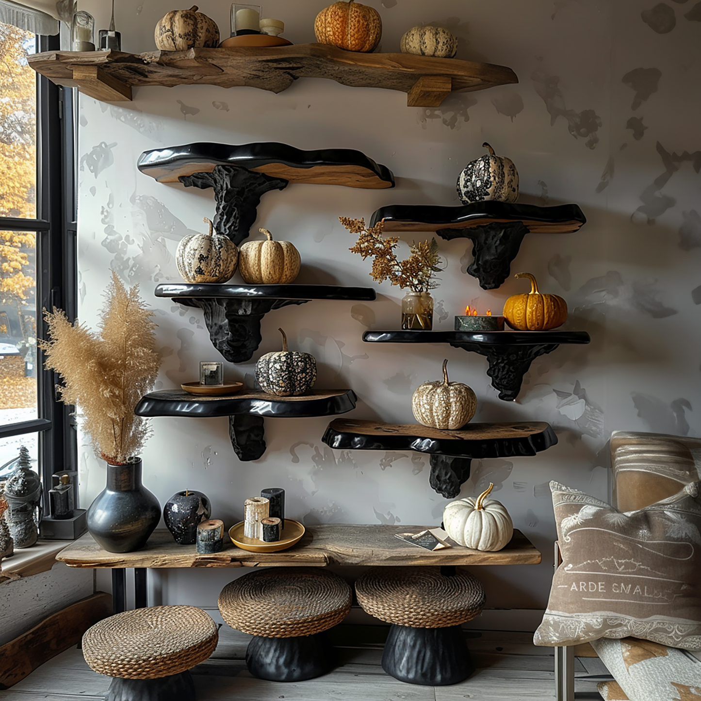 Black Reclaimed mushroom floating shelf handcrafted