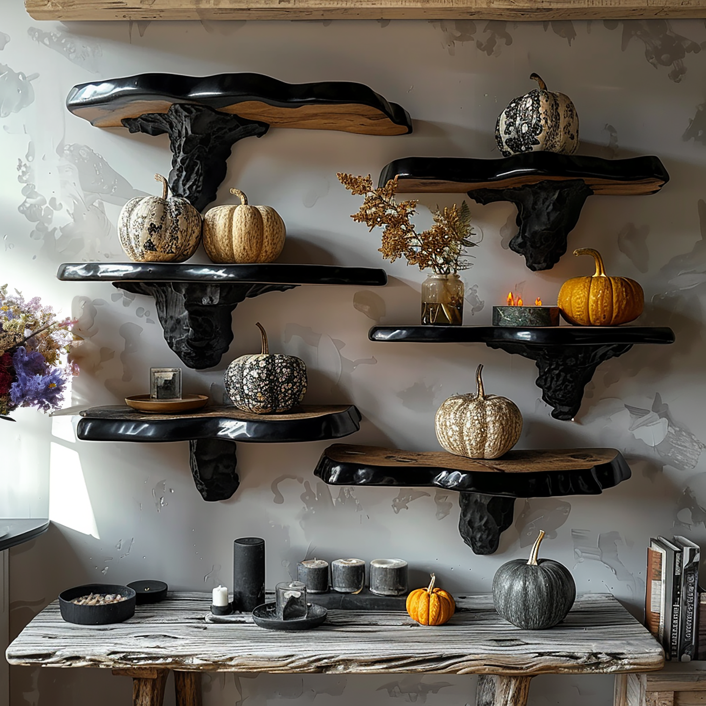 Black Reclaimed mushroom floating shelf handcrafted