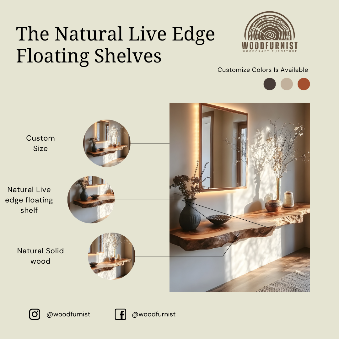 Live Edge Wall Floating Shelf – Rustic Modern Wood Shelf for Home Decor
