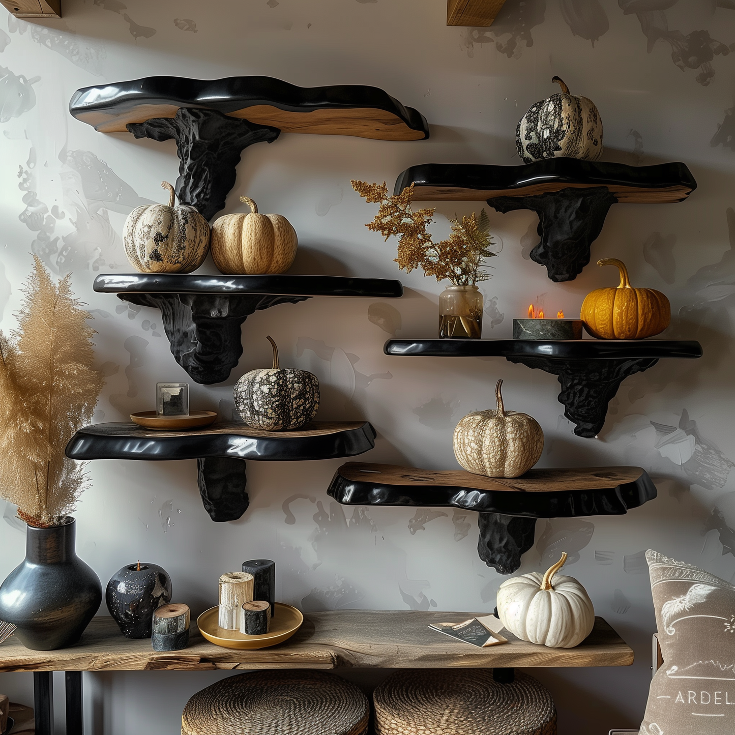 Black Reclaimed mushroom floating shelf handcrafted