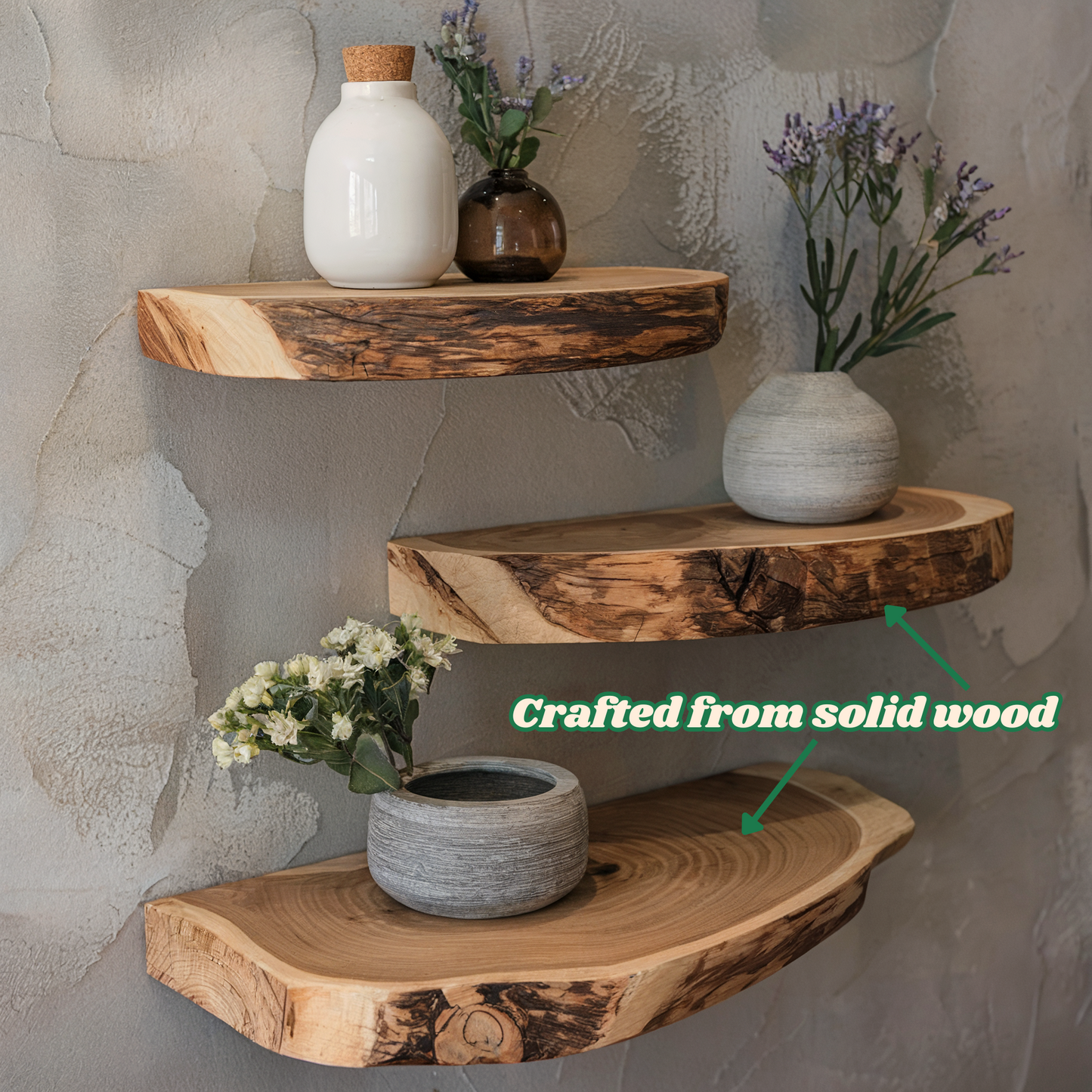 Custom Size Live Edge Floating Wall Shelf Living Room Organization Wooden shelves