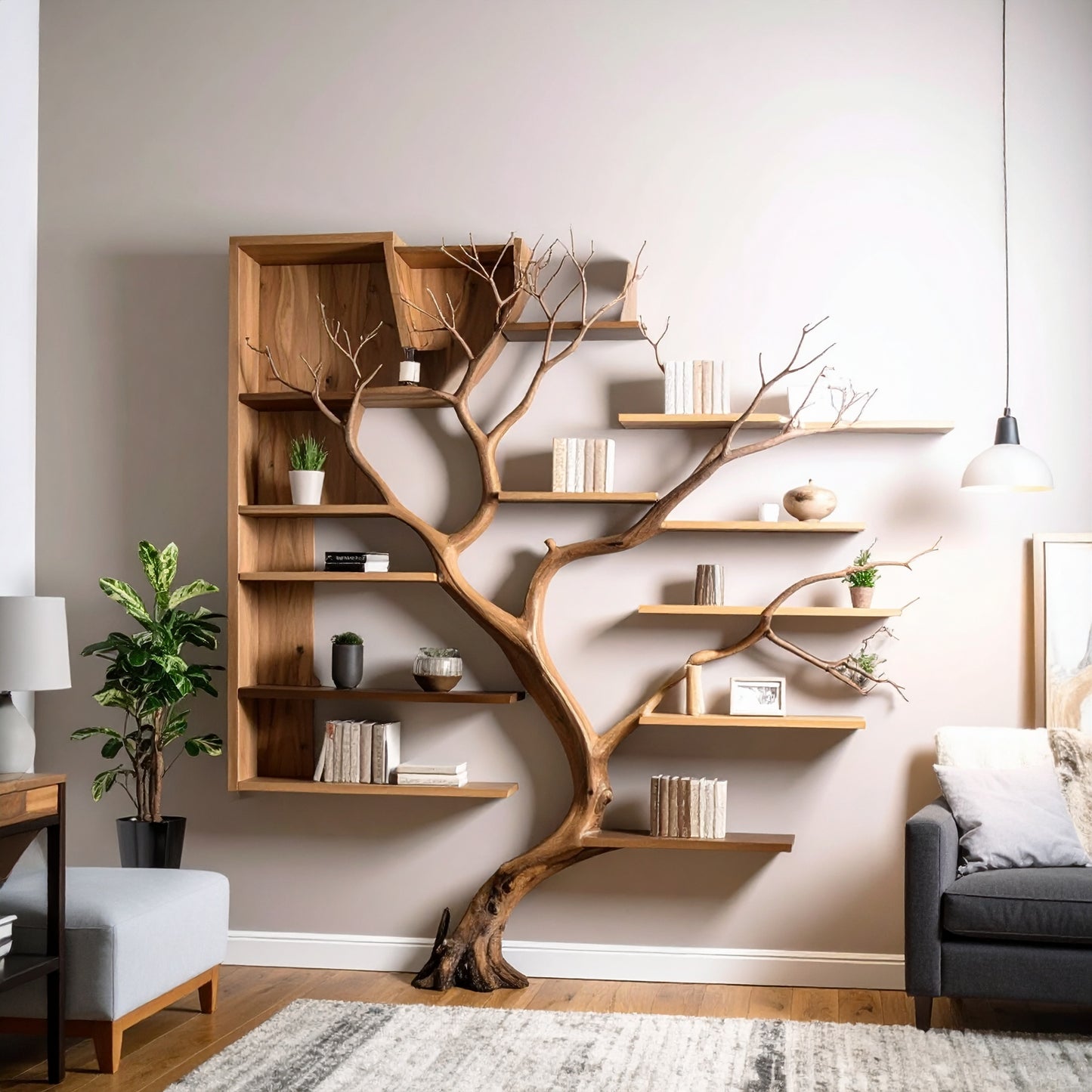 Tree book shelf driftwood branch bookcase handmade furniture