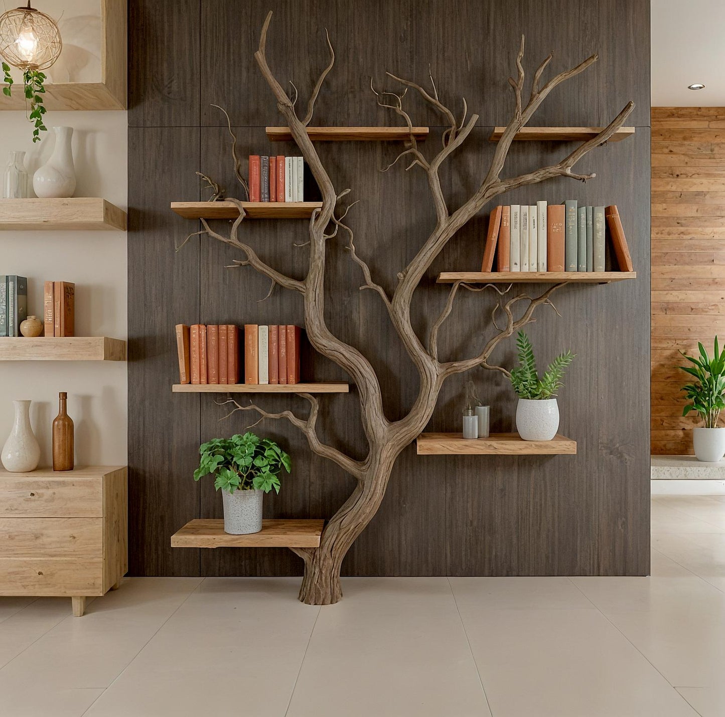 Natural Wooden Bookcase for Living Room or Bedroom Decor