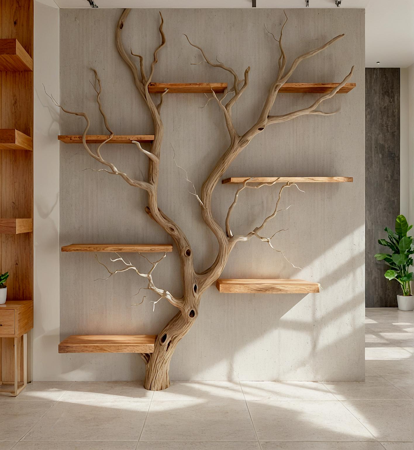 Natural Wooden Bookcase for Living Room or Bedroom Decor