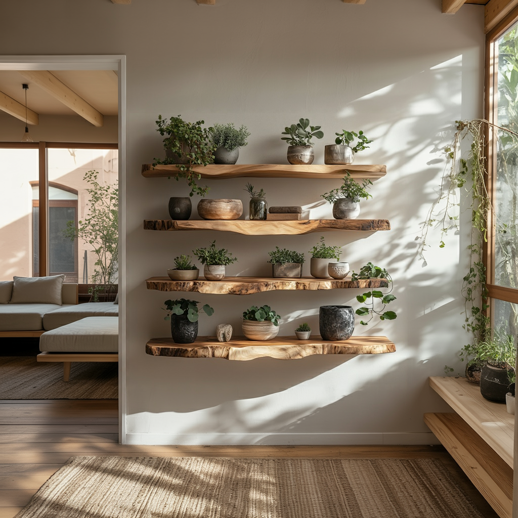 Handcrafted Custom Size Live Edge Floating Shelves