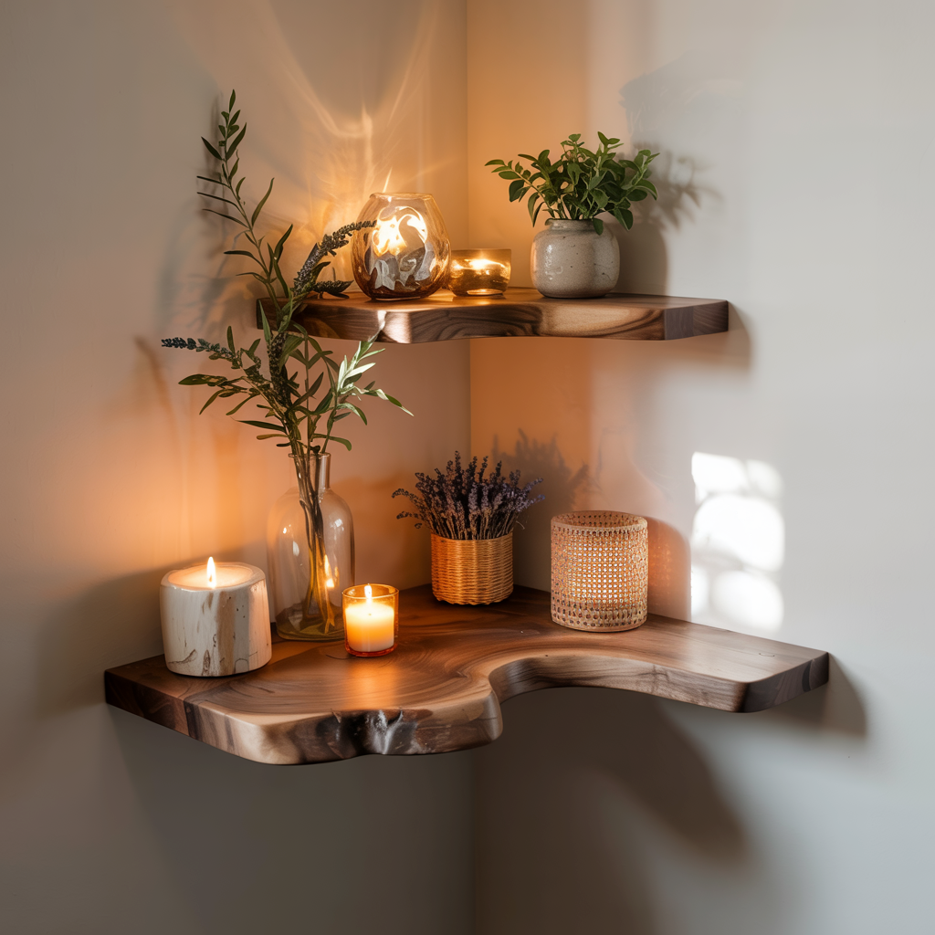 Custom Size Boho Live Edge Corner Shelf