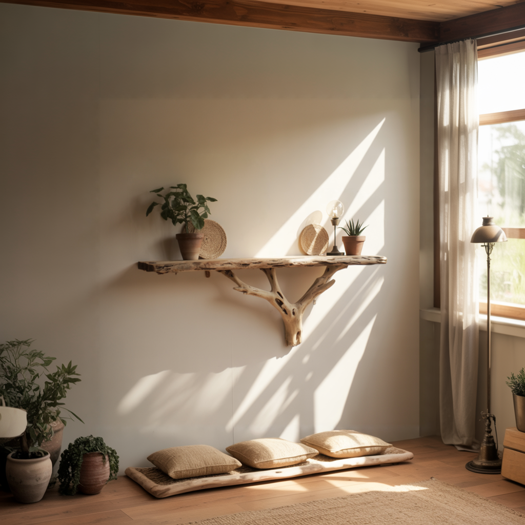 Live Edge Tree Branch Wooden Shelves, Handmade Natural Wall Art Shelf