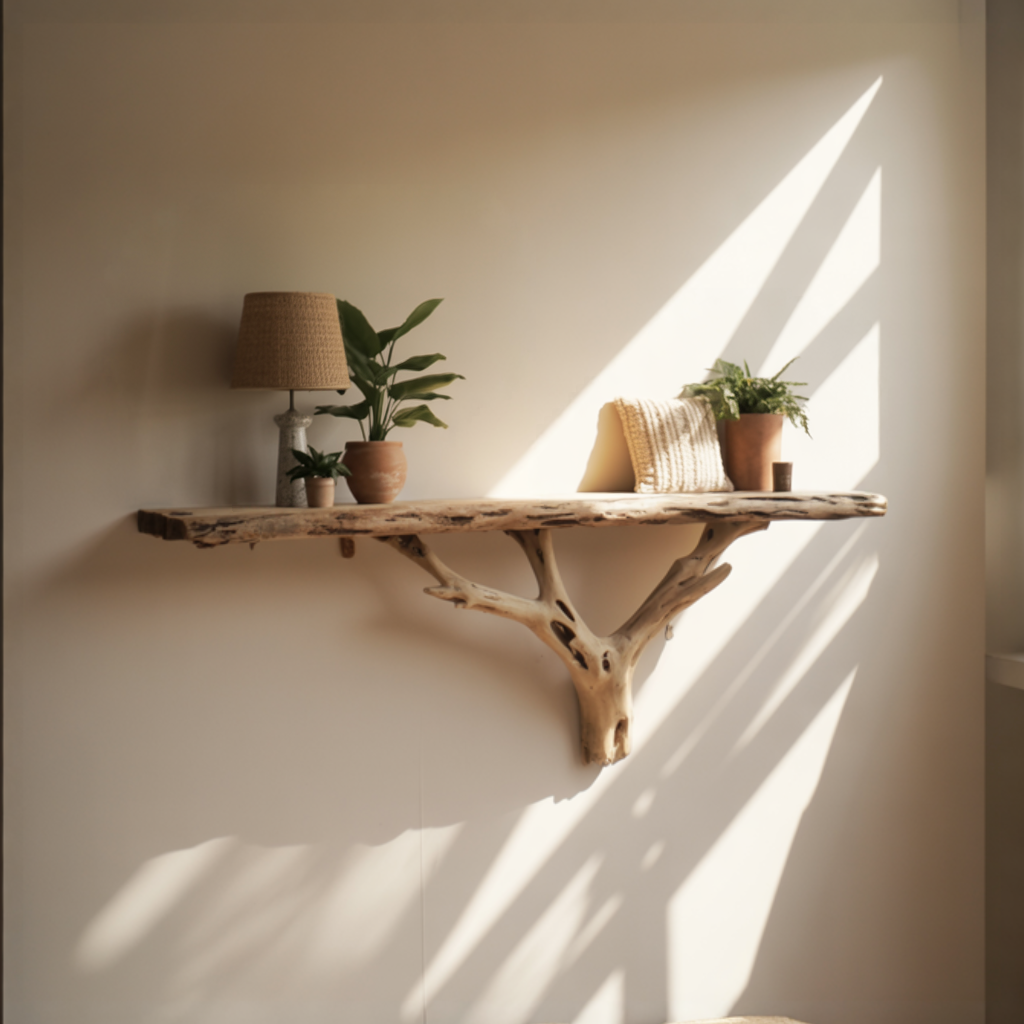 Live Edge Tree Branch Wooden Shelves, Handmade Natural Wall Art Shelf