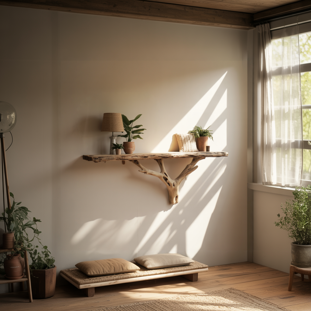 Live Edge Tree Branch Wooden Shelves, Handmade Natural Wall Art Shelf