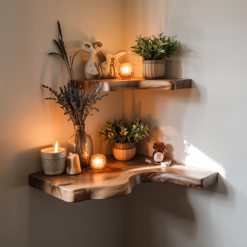 Custom Size Boho Live Edge Corner Shelf