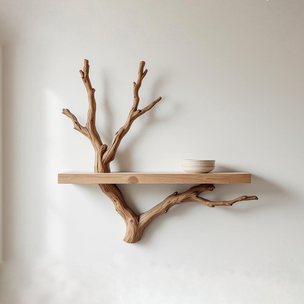 Handcrafted Tree Branch Wall Shelf