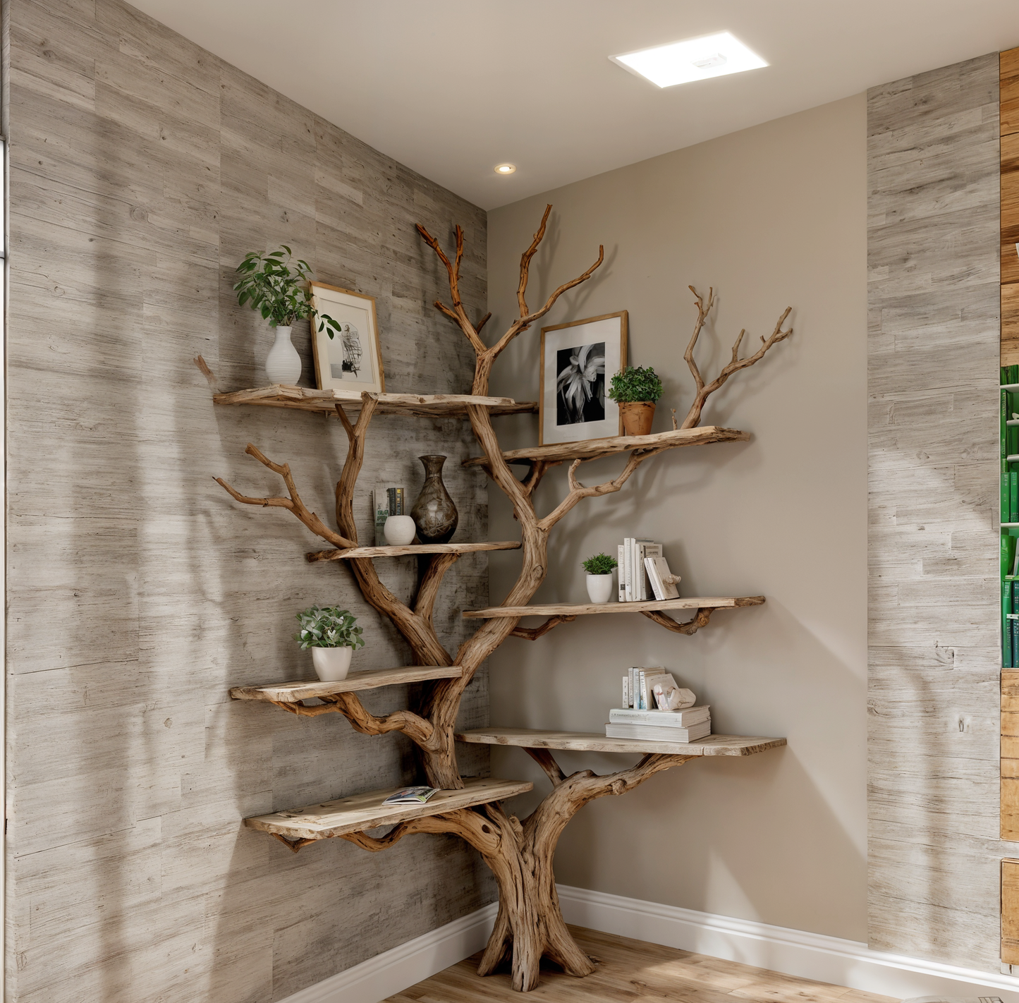 Tree Corner Floating Bookshelf – Rustic Driftwood Branch Bookcase