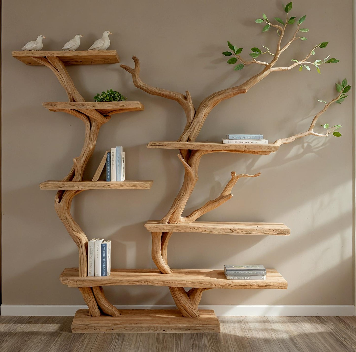 Tree branch bookcase handcrafted wood bookshelf furniture home decor