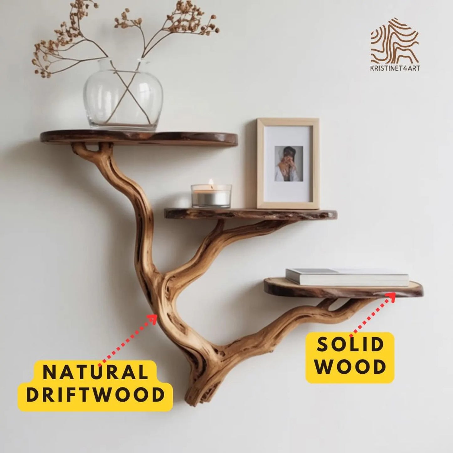 Custom Size Handcrafted Driftwood Tree Shelf