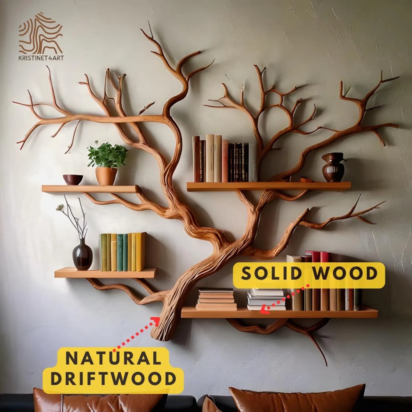 Custom Size Driftwood Tree Branch Wall Shelf, Rustic Live Edge Bookshelf