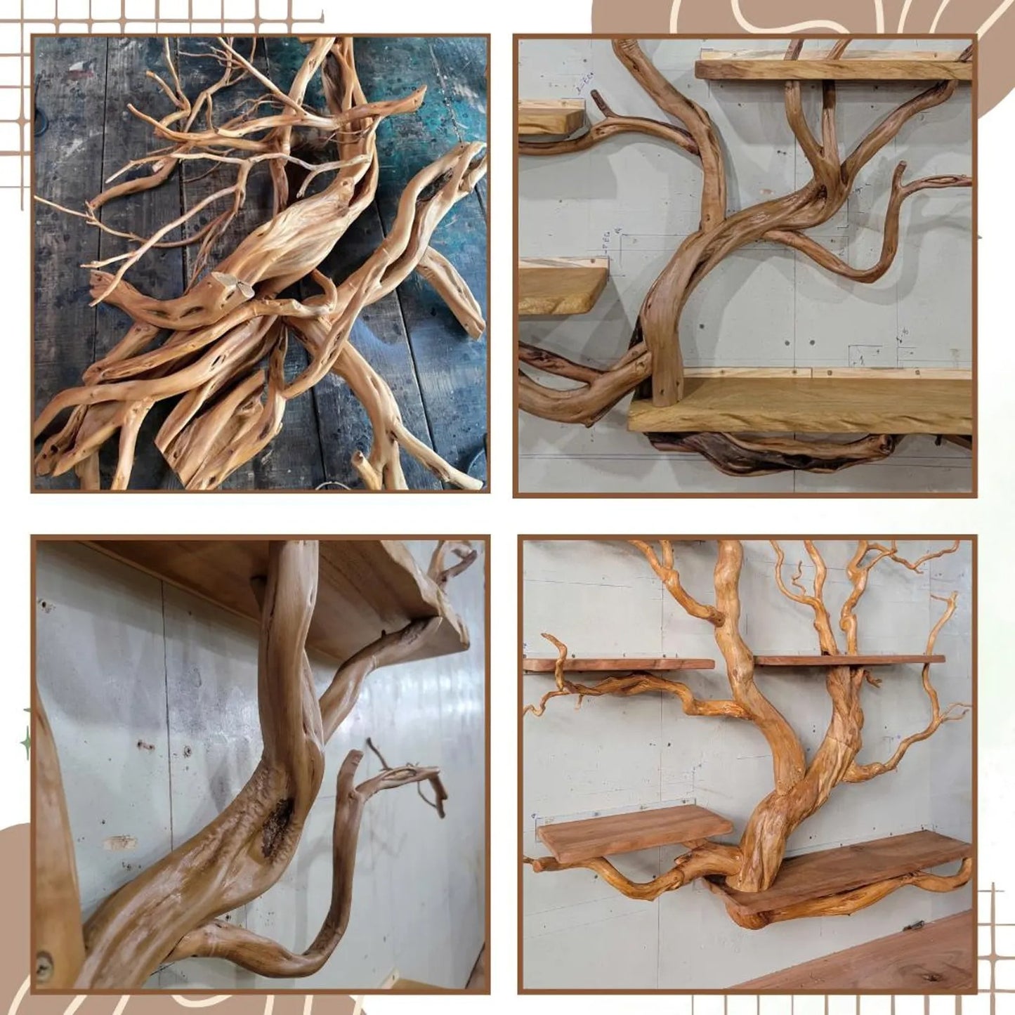 Custom Size Driftwood Tree Branch Wall Shelf, Rustic Live Edge Bookshelf