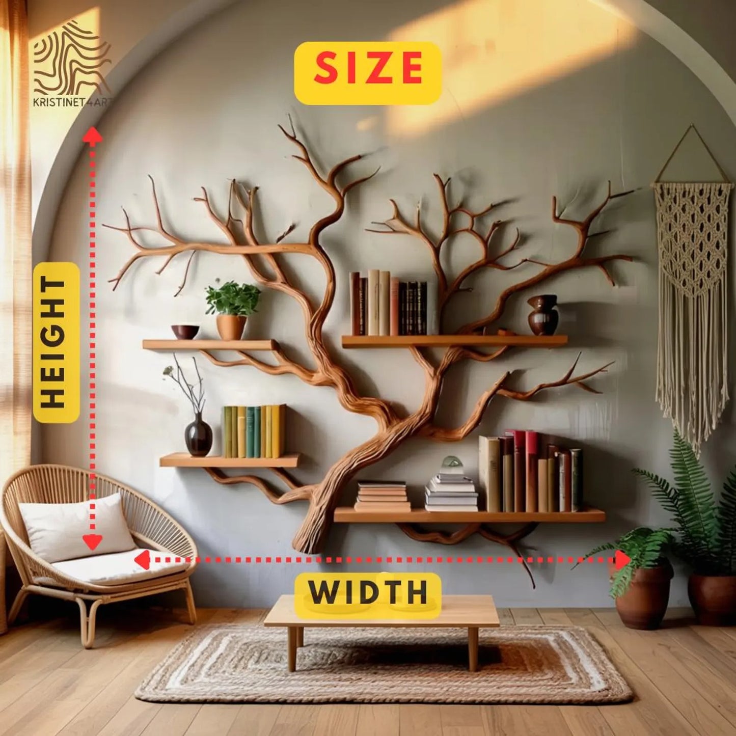 Custom Size Driftwood Tree Branch Wall Shelf, Rustic Live Edge Bookshelf