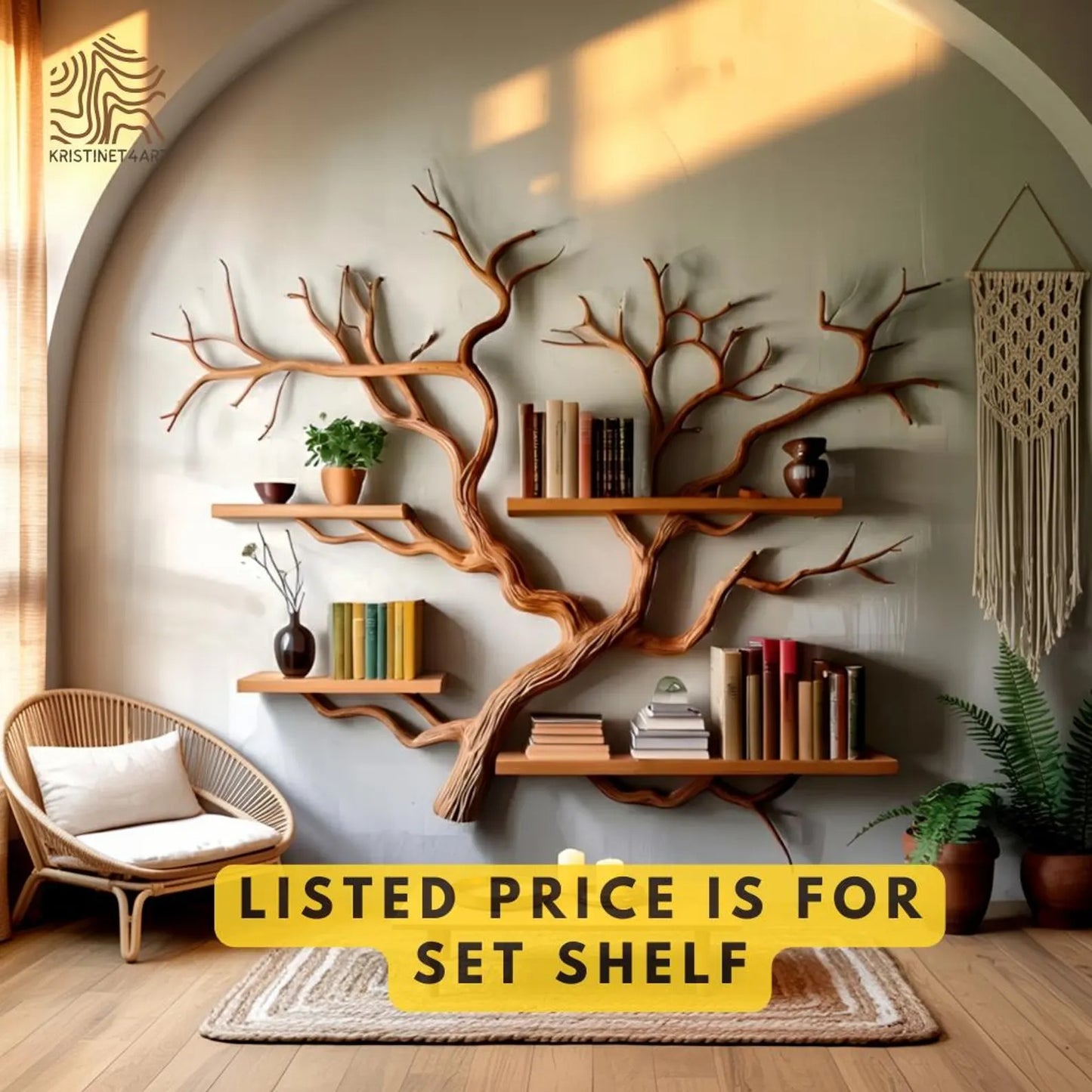 Custom Size Driftwood Tree Branch Wall Shelf, Rustic Live Edge Bookshelf