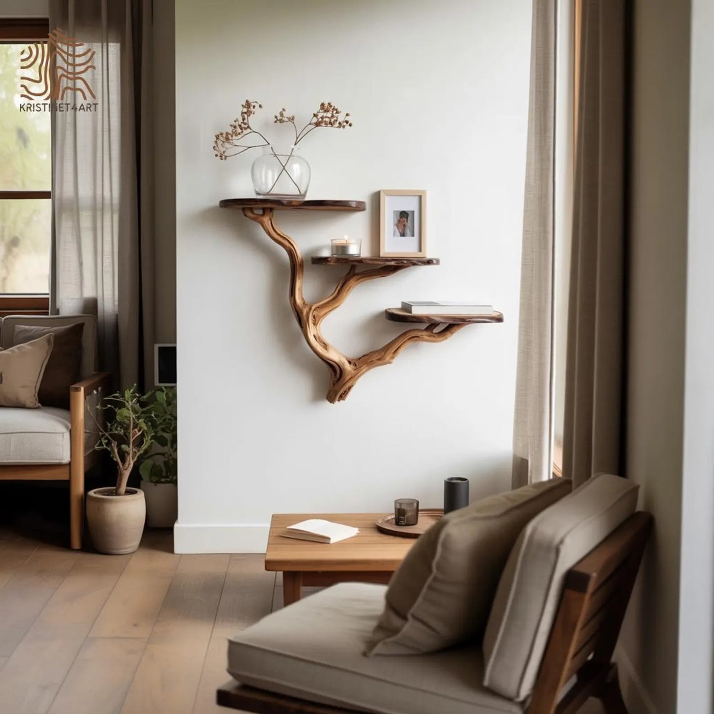 Custom Size Handcrafted Driftwood Tree Shelf