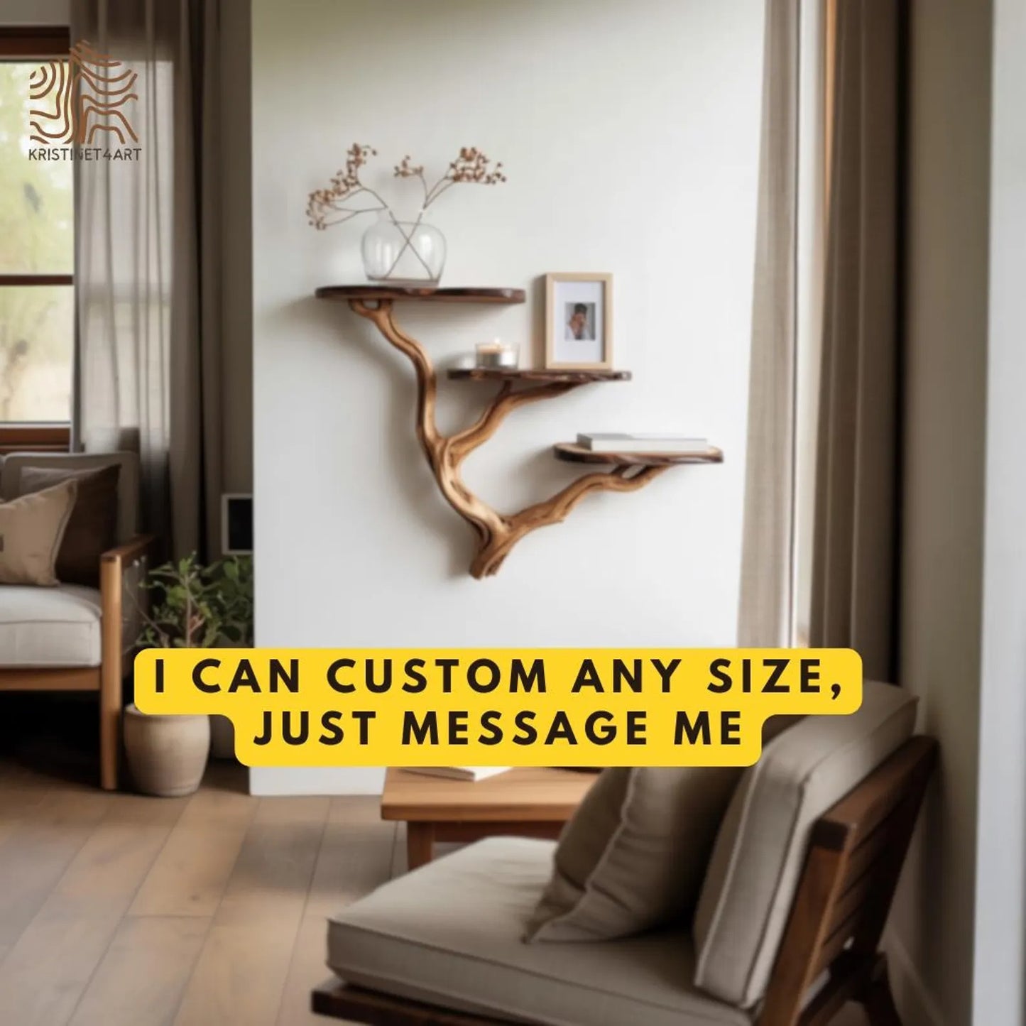 Custom Size Handcrafted Driftwood Tree Shelf