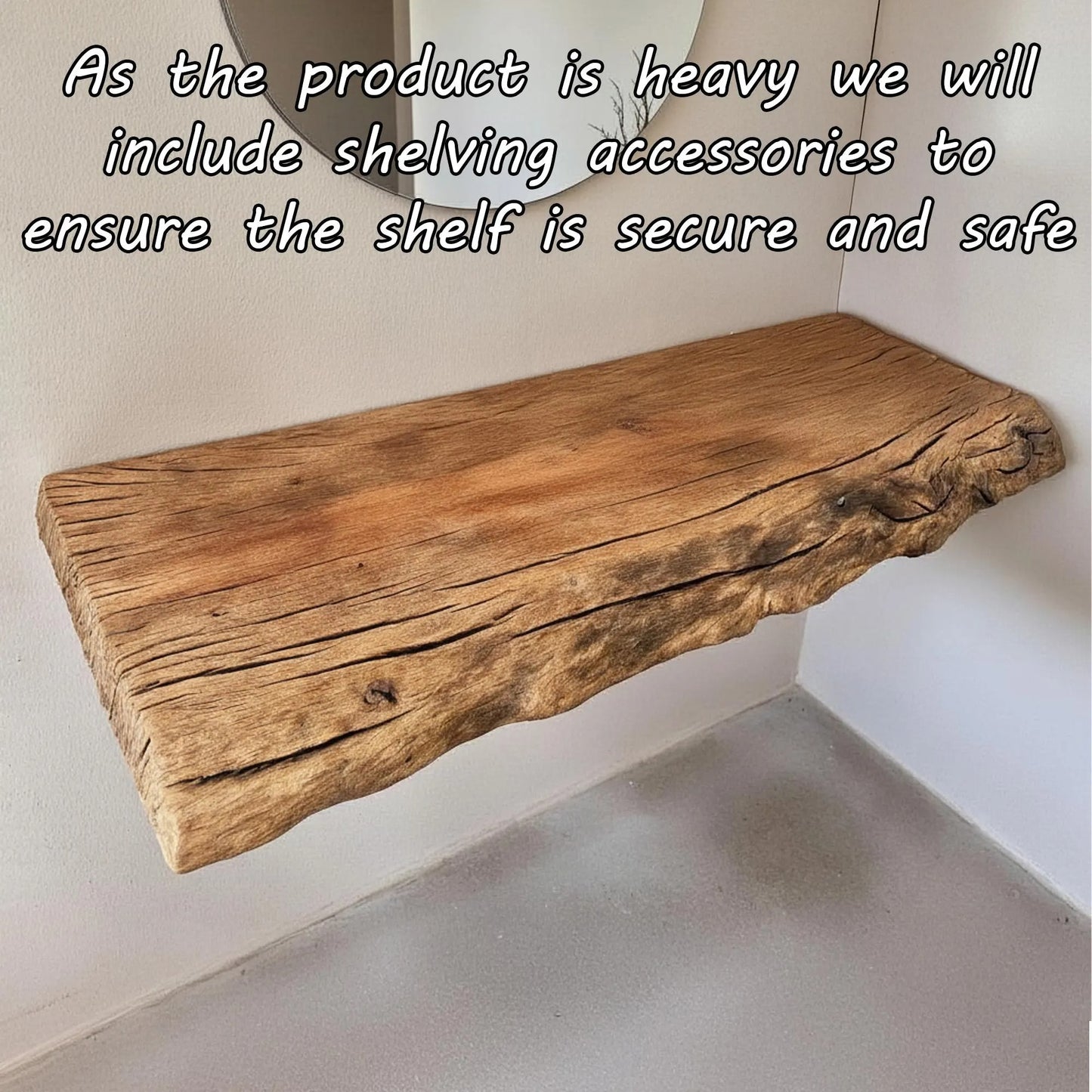 Natural driftwood live edge solid wood bathroom vanity shelf wall