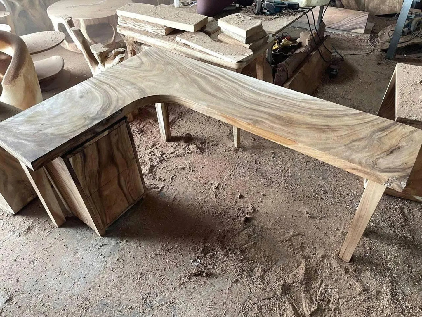 Solid Wood Rustic Desk Live Edge Table Handcrafted Furniture for Stylish Office and Modern Home Decor