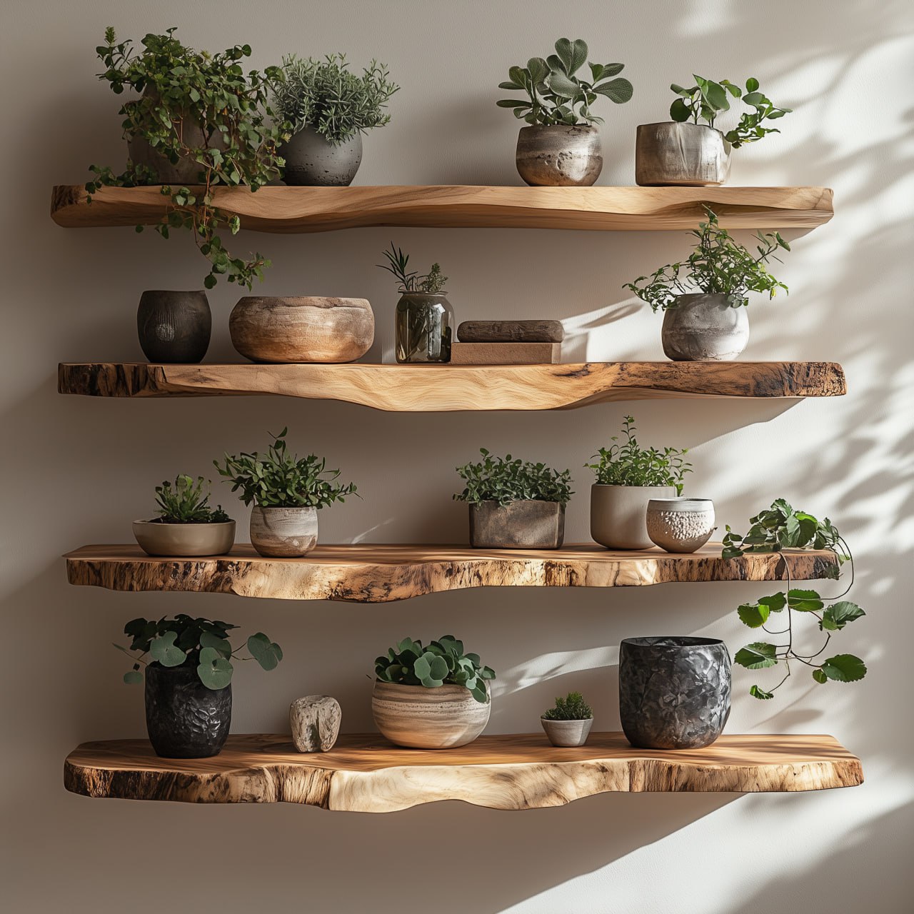 Handcrafted Custom Size Live Edge Floating Shelves