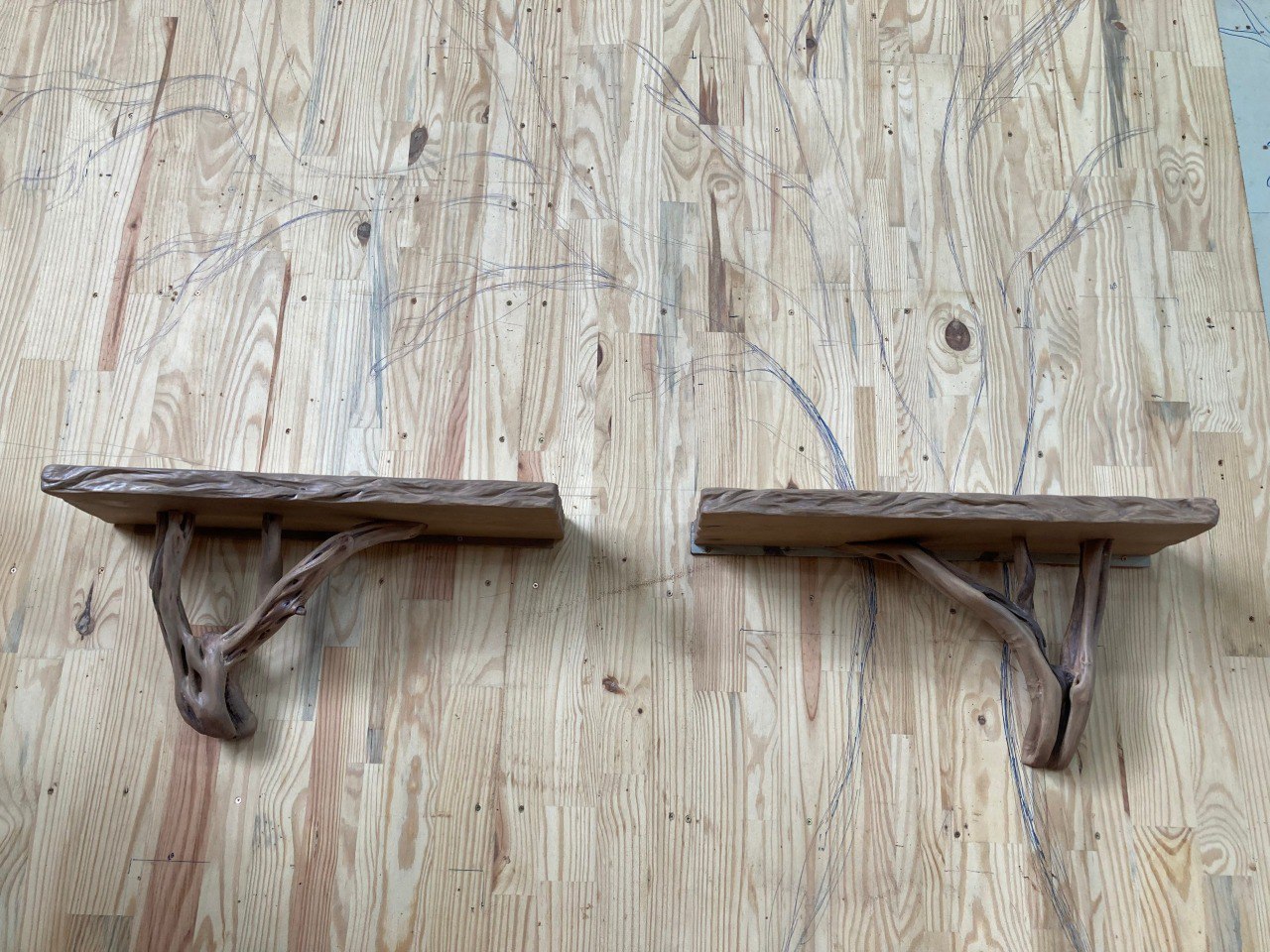 Live Edge Tree Branch Wooden Shelves, Handmade Natural Wall Art Shelf