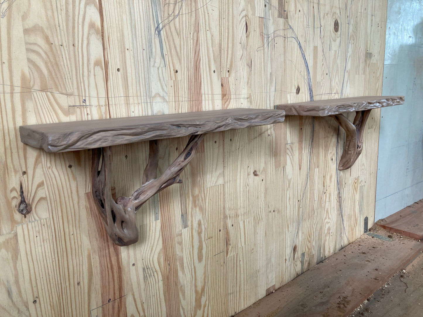 Live Edge Tree Branch Wooden Shelves, Handmade Natural Wall Art Shelf
