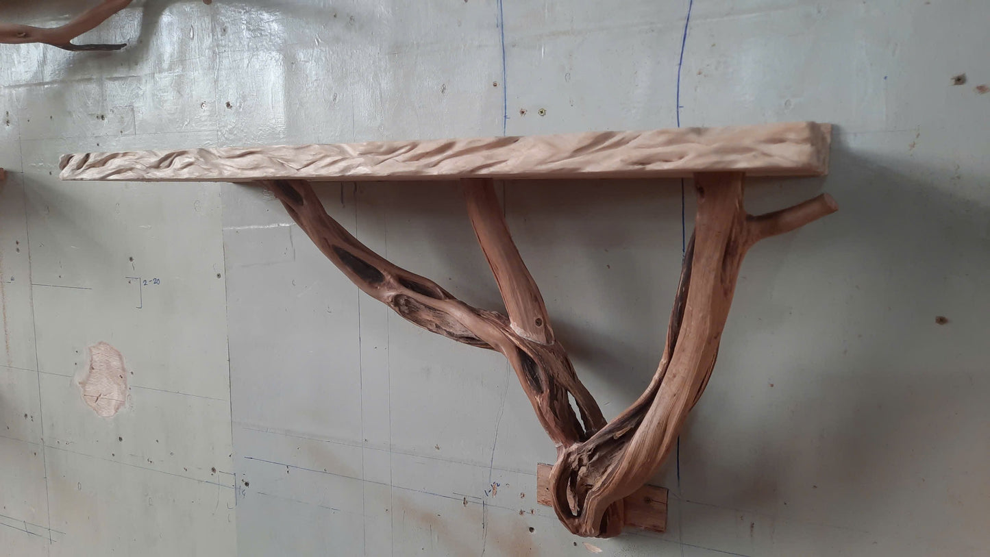 Live Edge Tree Branch Wooden Shelves, Handmade Natural Wall Art Shelf