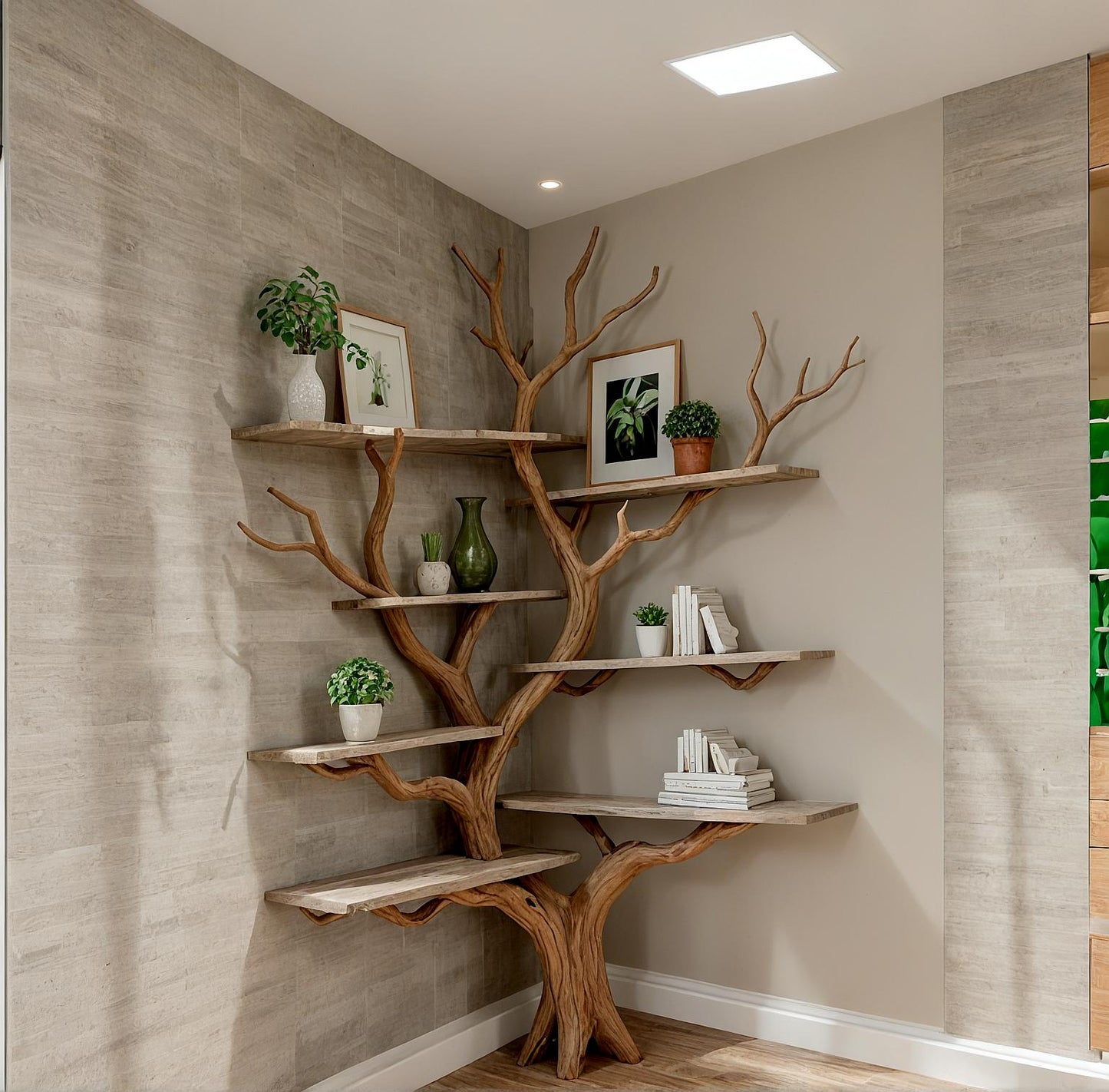 Tree Corner Floating Bookshelf – Rustic Driftwood Branch Bookcase