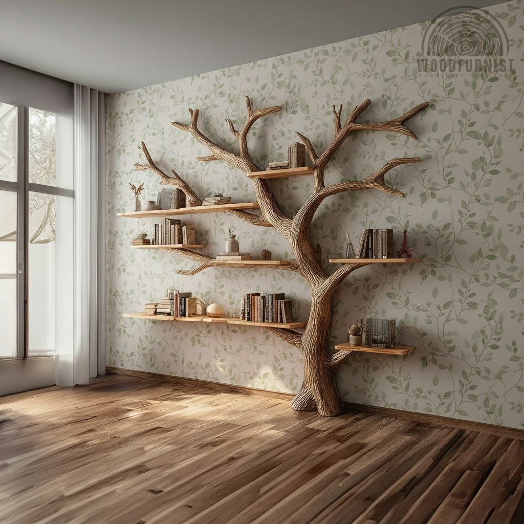 Full-Size Tree Branch Wall Shelf – Handmade Wooden Art Furniture WFNVA2061