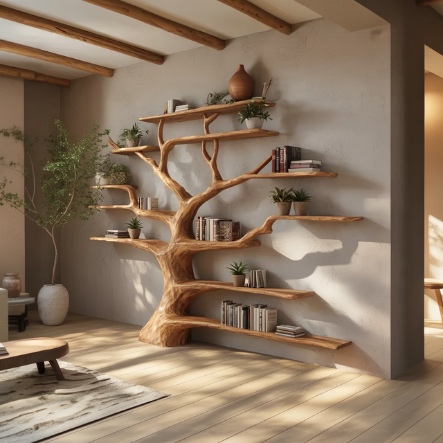 Evergrove Sculptural Wood Tree Bookshelf