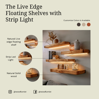 Handcrafted Live Edge Solid Wood Floating Shelf | Rustic Natural Floating Wall Shelf for Home Decor