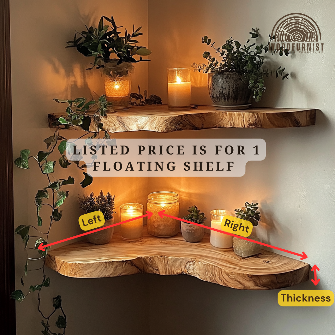 Handcrafted Rustic Corner Floating Wooden Shelf | Natural Live Edge Wall Shelf for Home Decor