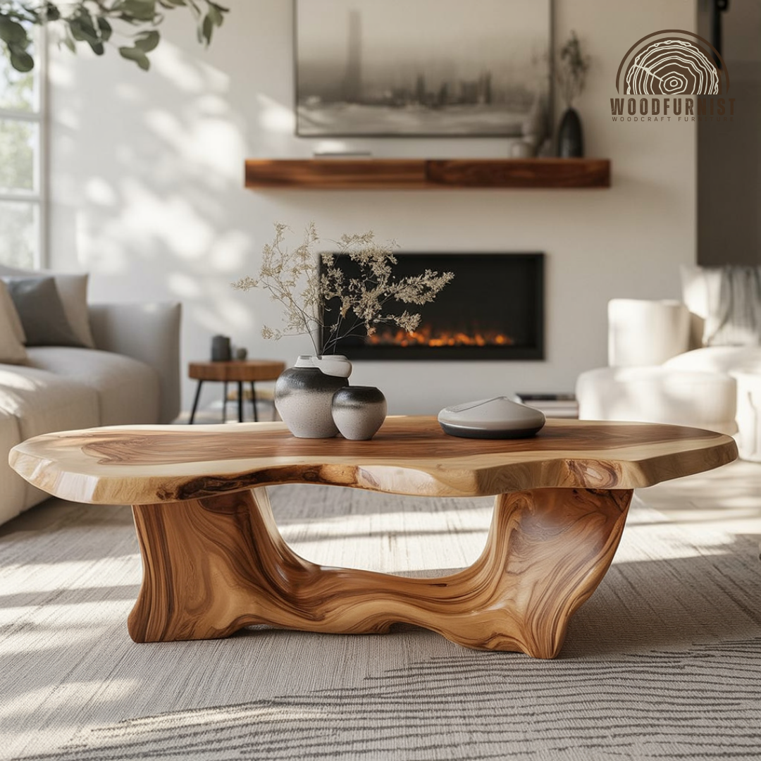 Handcrafted Sculptural Wood Coffee Table – Organic Solid Wood Statement Table WFNED0187