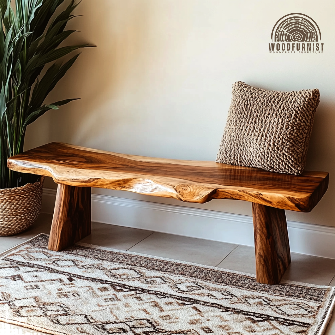 Live Edge Solid Wood Bench - Handcrafted Natural Wood Entryway Bench