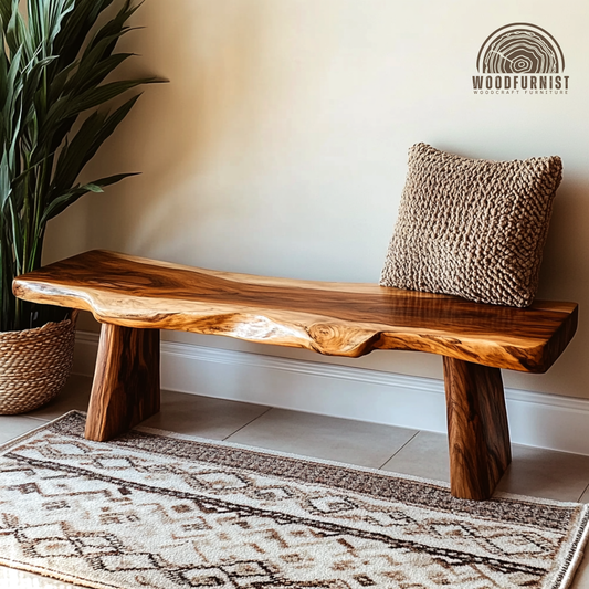 Live Edge Solid Wood Bench - Handcrafted Natural Wood Entryway Bench