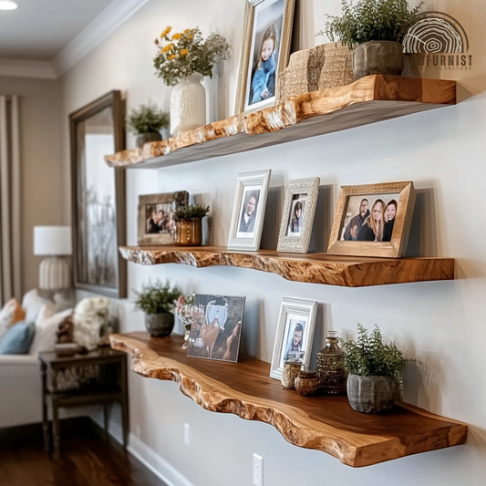 Live Edge Floating Shelves – Solid Wood Wall-Mounted Shelves for Rustic Home Decor WFNVA0022