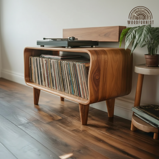 Handcrafted Solid Wood Record Player Stand – Sculptural Vinyl Storage Unit WFNVA0209