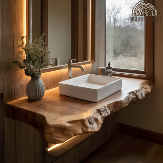 Live Edge Bathroom Vanity – Solid Wood Floating Sink Counter for Rustic Bathroom Design WFNVA0016