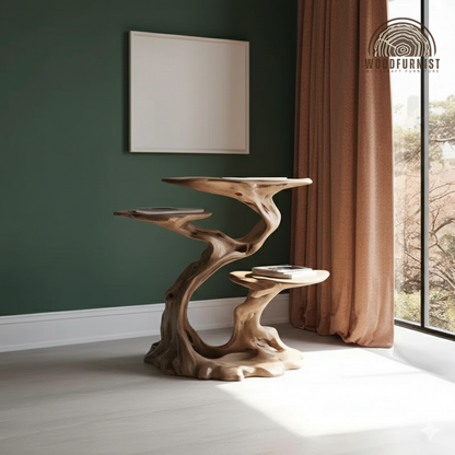 Sculptural Solid Wood Record Player Stand – Vinyl Storage Cabinet with Organic Design WFNVA0207