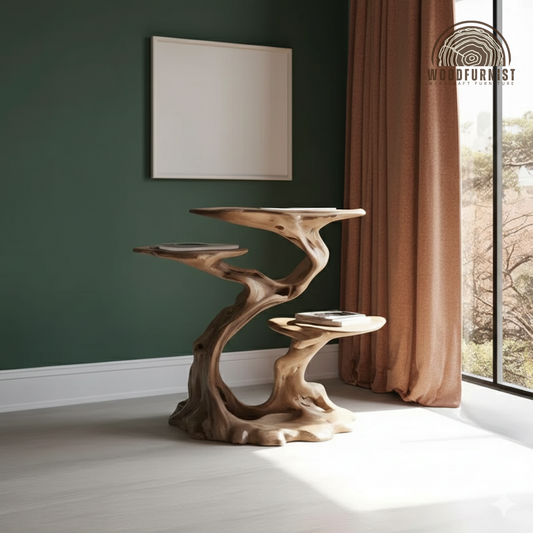 Sculptural Solid Wood Record Player Stand – Vinyl Storage Cabinet with Organic Design WFNVA0207