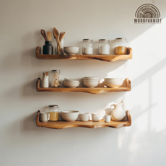 Live Edge Kitchen Floating Shelves – Solid Wood Wall-Mounted Storage & Display Shelves WFNVA0021