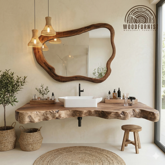 Live Edge Double Bathroom Vanity – Solid Wood Floating Sink Counter for Master Bathroom WFNVA0003