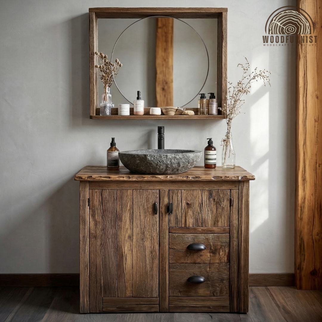 Rustic Wood Bathroom Vanity – Solid Wood Vanity with Sink for Farmhouse Bathroom