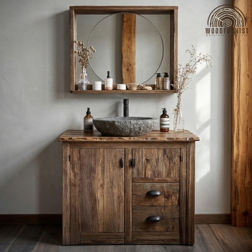 Rustic Wood Bathroom Vanity – Solid Wood Vanity with Sink for Farmhouse Bathroom